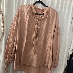 REPLAY Dusty Rose Tie-Front Peasant Tunic